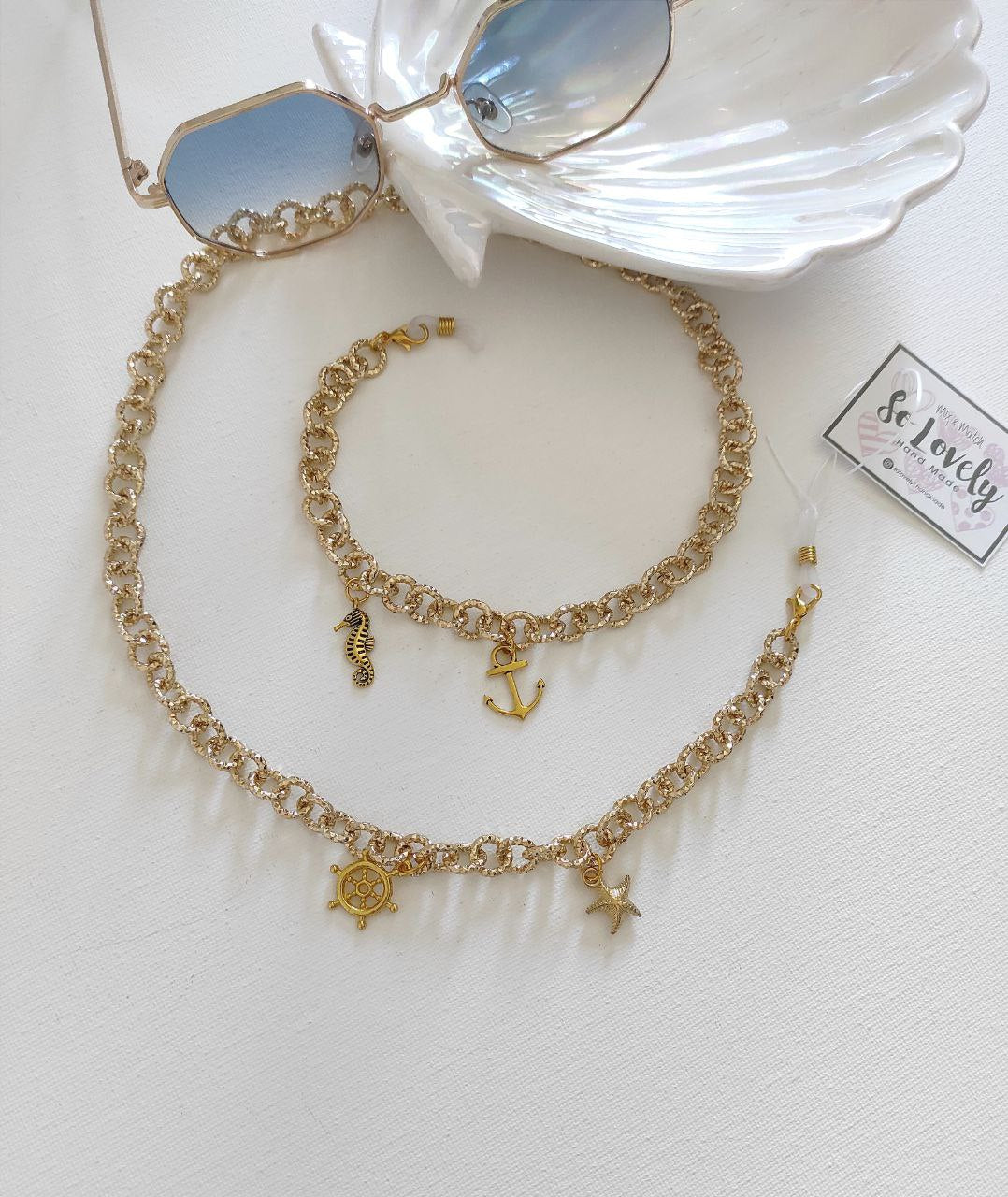 Catena rolò diamantata con ciondoli mare (CAT.S02 ORO)