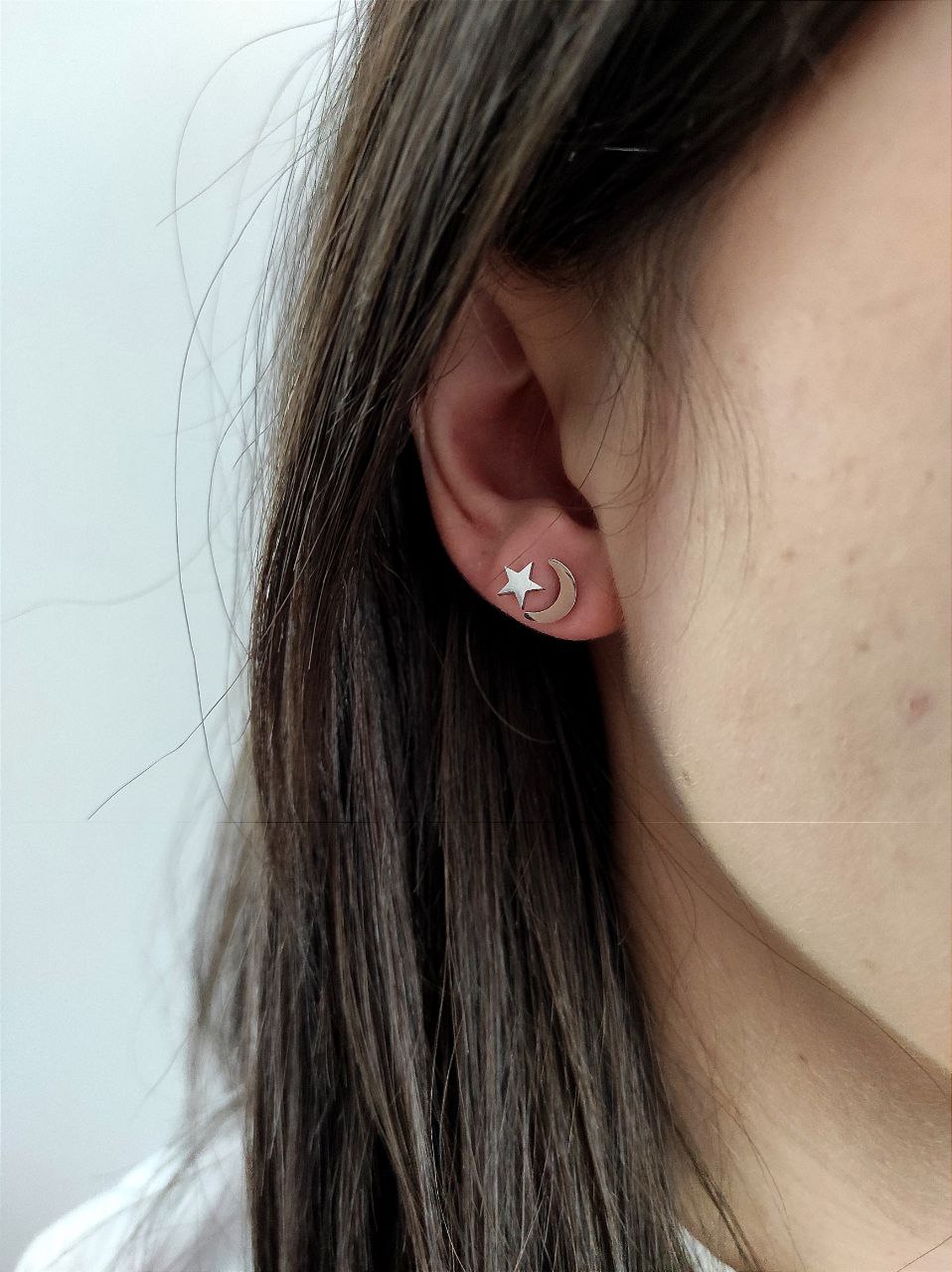 Orecchini lobo stelle luna argento