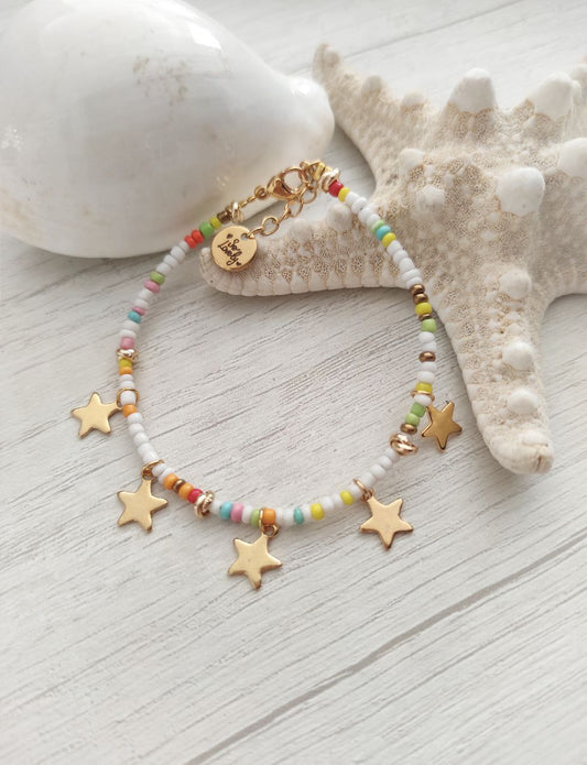 Bracciale perline multicolor e stelle