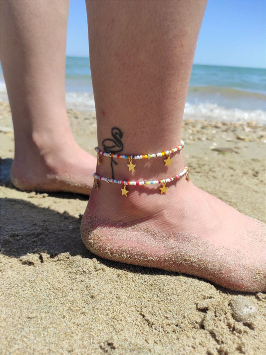 Cavigliera perline multicolor e stelle