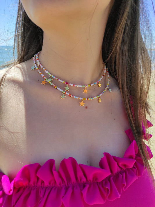 Collana perline multicolor e stelle