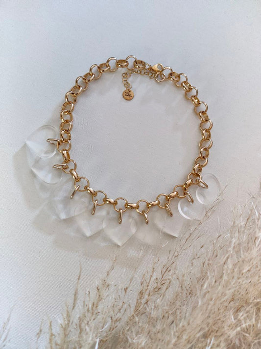Collana oro con ciondoli cuori plexi