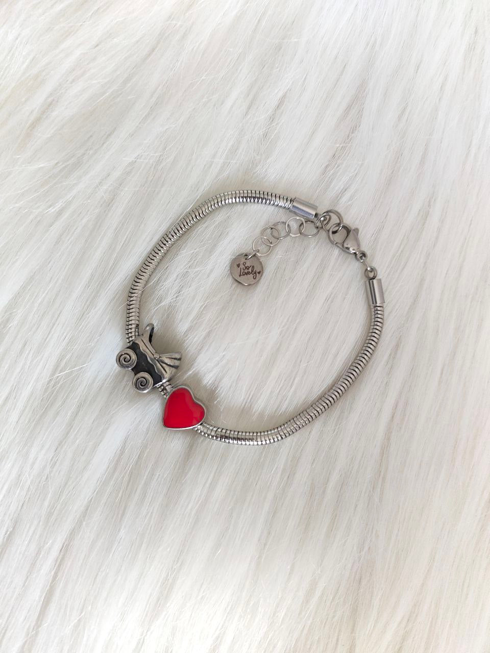 Bracciale carozzina e cuore rosso