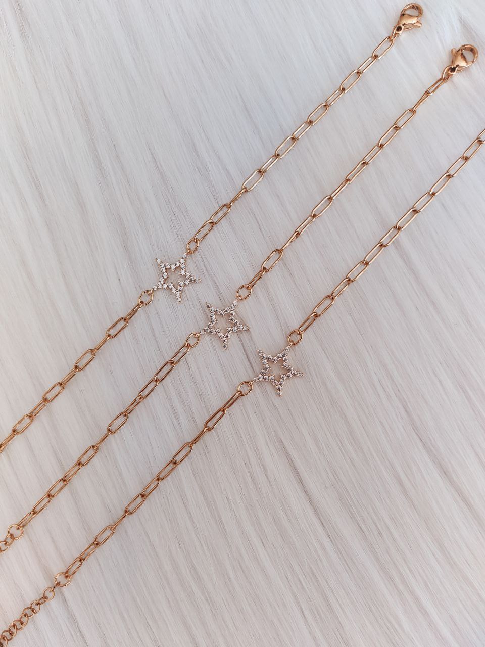 Bracciale catenella ovale con stella zirconi