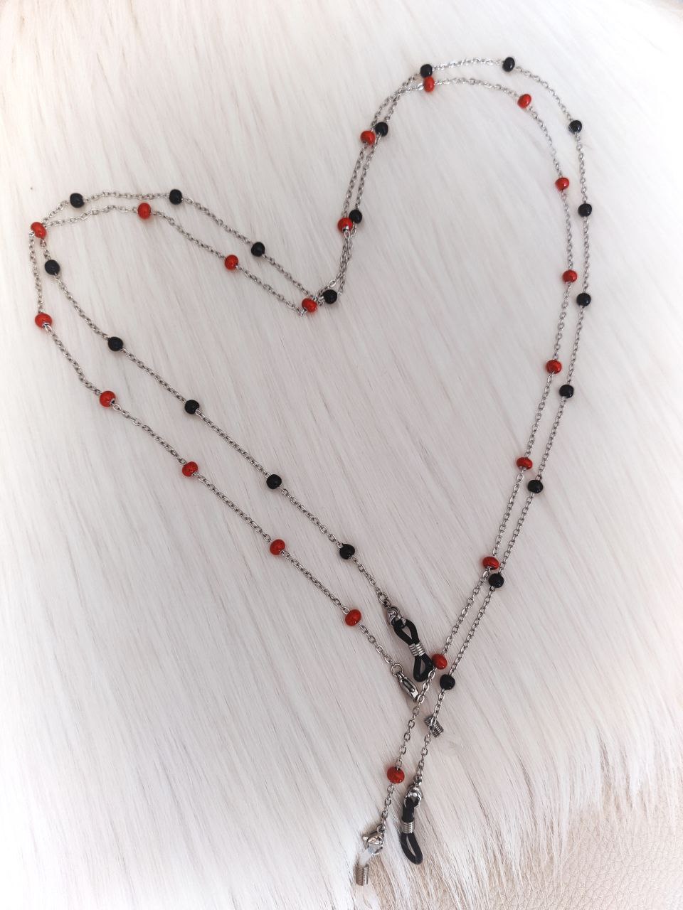 Catenella per occhiali in acciaio con pallini smaltati AC.09 rosso/nero