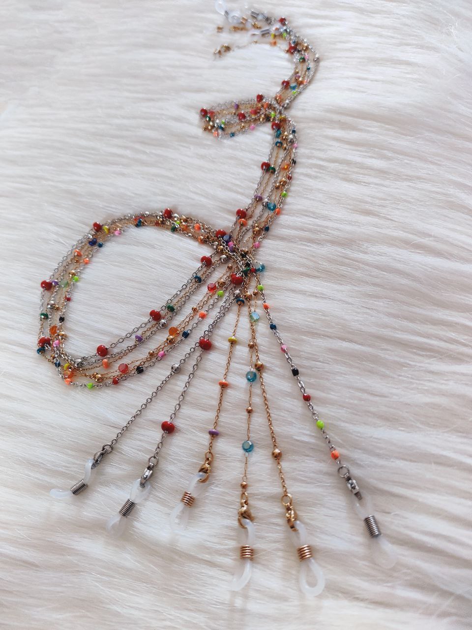 Catenella per occhiali in acciaio pallini multicolor AC.10