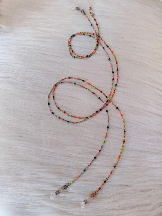 Catenella per occhiali in acciaio pallini multicolor AC.10