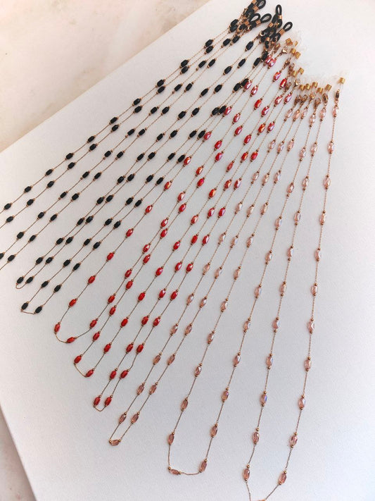 Catenella per occhiali con cristalli colorati AC.24 rosso/cipria/nero