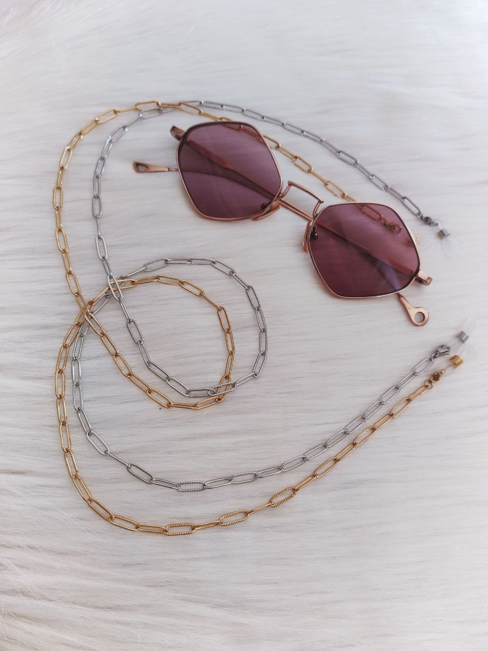 Catenella per occhiali ovale in acciaio AC.20 oro/argento