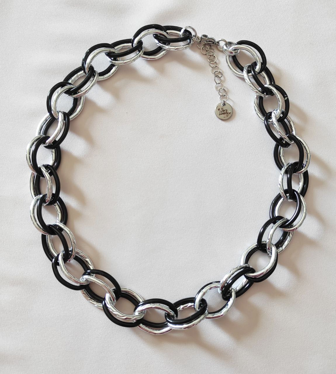 Collana catena ovale bicolore (nera/argento)