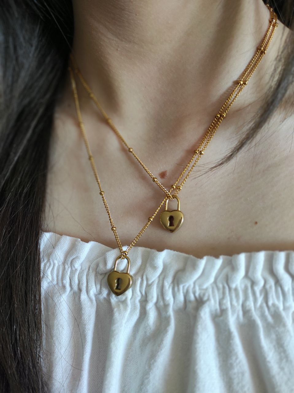Collana Donna CARISSIMA In Oro Giallo 9kt Con Ciondolo Lucchetto A Cuore E Chiave, Regolabile 41-43 Cm, Gioiello Italiano