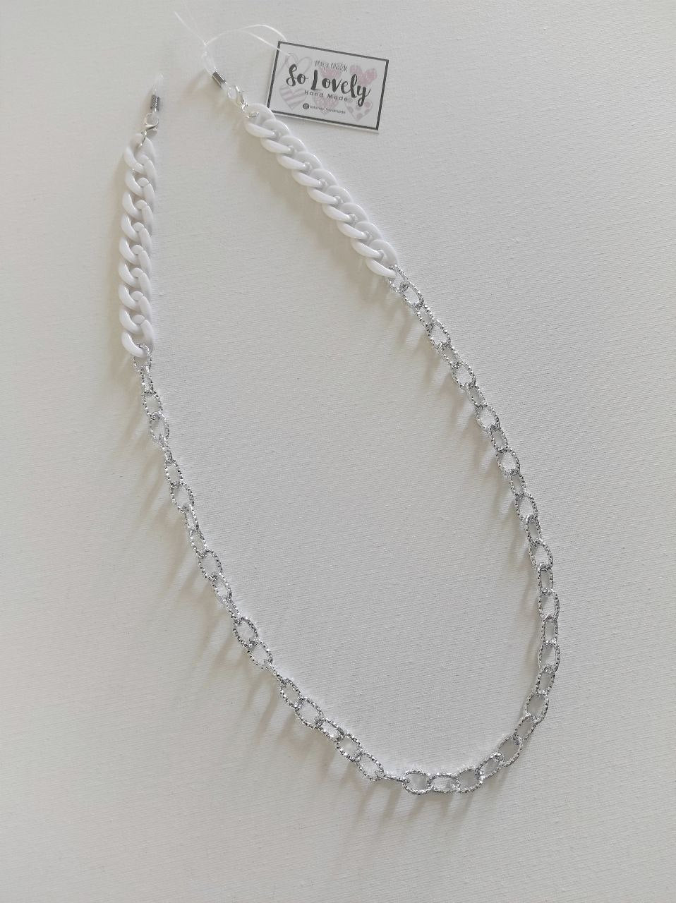 Catena ovale diamantata con segmenti di catena grumetta bianca resina (CAT.R15 ARGENTO)