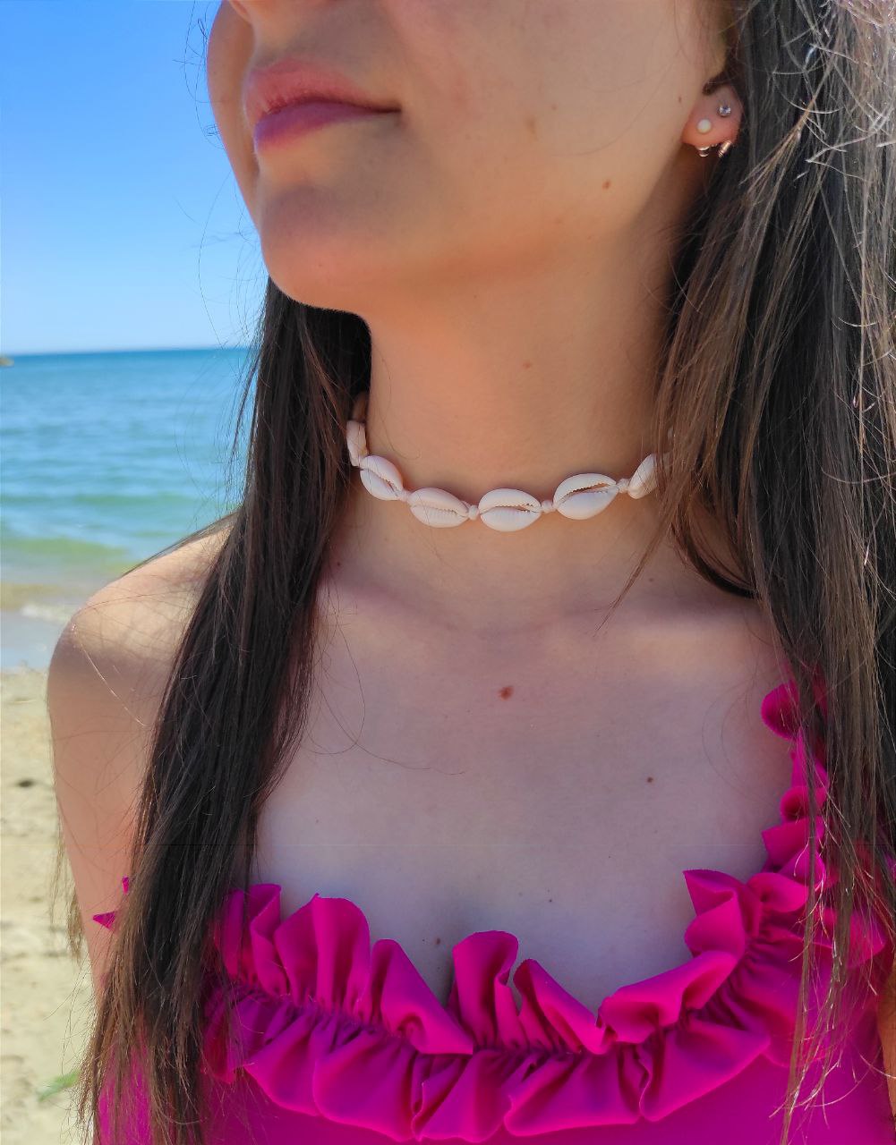 Parure Gioielli Bohémien Con Conchiglie - Collana, Bracciale, Orecchini, Anello E Fermaglio Capelli - Foto 3